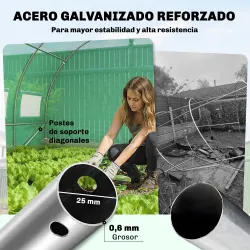 Invernadero de Túnel 6x3x2 m con Puerta con Bisagras 12 Ventanas de Malla y Estructura de Acero Galvanizado Verde - Ogal.Es