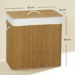 Cesto de Ropa Sucia de Bambú con 3 Compartimentos Asas para Facilitar el Uso y Bolsas Desmontables Lavables 60x4... - Ogal.Es