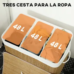 Cesto de Ropa Sucia de Bambú con 3 Compartimentos Asas para Facilitar el Uso y Bolsas Desmontables Lavables 60x4... - Ogal.Es