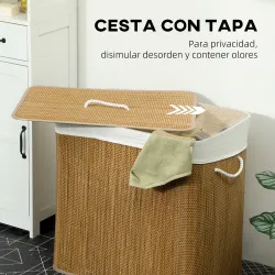 Cesto de Ropa Sucia de Bambú con 3 Compartimentos Asas para Facilitar el Uso y Bolsas Desmontables Lavables 60x4... - Ogal.Es