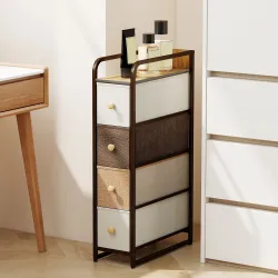 Cómoda con 4 Cajones de Tela Marco de Acero Cómoda para Dormitorio para Espacios Pequeños Salón Vestidor Multicolor - Ogal.Es