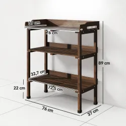 Mesa de Jardinería de Madera con Superficie Metálica Estantes y Ganchos para Jardín Terraza 76x37x89 cm Carbonizado - Ogal.Es
