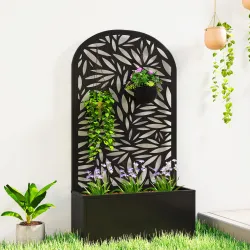 Jardinera con Pantalla de Privacidad Curva de Hojas de Metal y Opción de Montaje en Pared 61x23x113 cm Negro - Ogal.Es