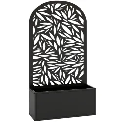 Jardinera con Pantalla de Privacidad Curva de Hojas de Metal y Opción de Montaje en Pared 61x23x113 cm Negro - Ogal.Es