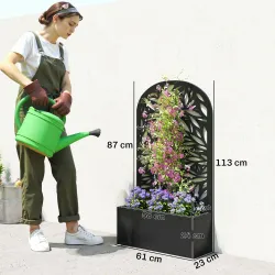 Jardinera con Pantalla de Privacidad Curva de Hojas de Metal y Opción de Montaje en Pared 61x23x113 cm Negro - Ogal.Es