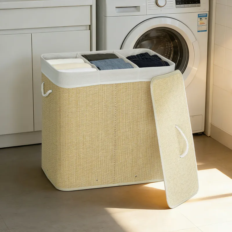 Cesto de Ropa Sucia de Bambú con 3 Compartimentos Asas para Facilitar el Uso y Bolsas Desmontables Lavables 60x4... - Ogal.Es