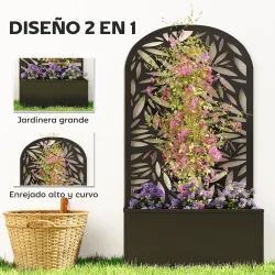 Jardinera con Pantalla de Privacidad Curva de Hojas de Metal y Opción de Montaje en Pared 61x23x113 cm Negro - Ogal.Es