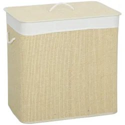 Cesto de Ropa Sucia de Bambú con 3 Compartimentos Asas para Facilitar el Uso y Bolsas Desmontables Lavables 60x4... - Ogal.Es