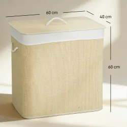 Cesto de Ropa Sucia de Bambú con 3 Compartimentos Asas para Facilitar el Uso y Bolsas Desmontables Lavables 60x4... - Ogal.Es