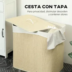 Cesto de Ropa Sucia de Bambú con 3 Compartimentos Asas para Facilitar el Uso y Bolsas Desmontables Lavables 60x4... - Ogal.Es