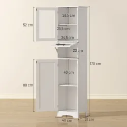 Columna de Baño con Puerta de Vidrio Estantes Ajustables Cajón para Espacios Pequeños 40x31x170 cm Blanco - Ogal.Es