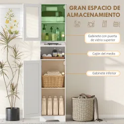 Columna de Baño con Puerta de Vidrio Estantes Ajustables Cajón para Espacios Pequeños 40x31x170 cm Blanco - Ogal.Es
