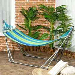 Hamaca con Soporte Plegable 2 en 1 Tendedero con Barra Estructura de Acero para Jardín 270x100x94 cm Azul y Verde - Ogal.Es