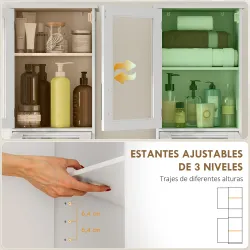 Columna de Baño con Puerta de Vidrio Estantes Ajustables Cajón para Espacios Pequeños 40x31x170 cm Blanco - Ogal.Es