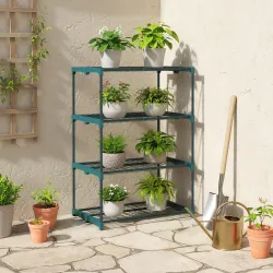 Soporte para Plantas de 4 Niveles Estantería para Plantas de Acero Estantes de Rejilla 67x49x105 cm Verde Oscuro - Ogal.Es