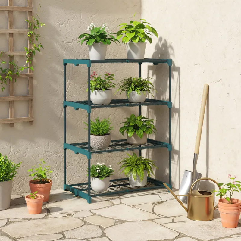 Soporte para Plantas de 4 Niveles Estantería para Plantas de Acero Estantes de Rejilla 67x49x105 cm Verde Oscuro - Ogal.Es