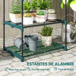 Soporte para Plantas de 4 Niveles Estantería para Plantas de Acero Estantes de Rejilla 67x49x105 cm Verde Oscuro - Ogal.Es