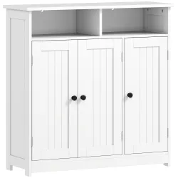 Armario de Baño Estrecho con 3 Puertas 2 Compartimentos Abiertos Estante Ajustable 85x30x85 cm Blanco - Ogal.Es