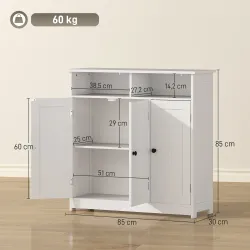 Armario de Baño Estrecho con 3 Puertas 2 Compartimentos Abiertos Estante Ajustable 85x30x85 cm Blanco - Ogal.Es