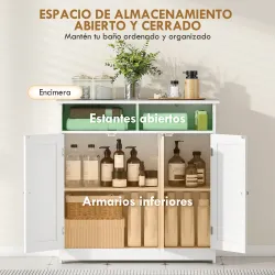 Armario de Baño Estrecho con 3 Puertas 2 Compartimentos Abiertos Estante Ajustable 85x30x85 cm Blanco - Ogal.Es