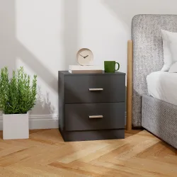 Mesita de Noche Moderna Mesilla de Noche Dormitorio con 2 Cajones para Salón Dormitorio 45x39,5x49 cm Negro - Ogal.Es