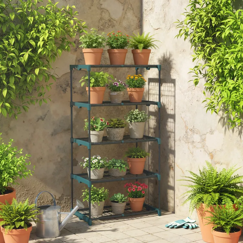 Soporte para Plantas de 5 Niveles Estantería para Plantas de Acero Estantes de Rejilla 67x49x138 cm Verde Oscuro - Ogal.Es