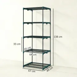 Soporte para Plantas de 5 Niveles Estantería para Plantas de Acero Estantes de Rejilla 67x49x138 cm Verde Oscuro - Ogal.Es