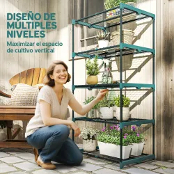 Soporte para Plantas de 5 Niveles Estantería para Plantas de Acero Estantes de Rejilla 67x49x138 cm Verde Oscuro - Ogal.Es