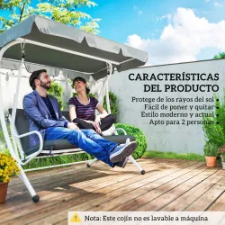 Cojín para Banco de Jardín o para Balancín de Jardín 120x110x12 cm de 2 Plazas con 6 Cordones de Fijación Negro - Ogal.Es