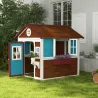 Casita de Madera Infantil con Puerta Ventanas Jardineras y Repisas con Detalles de Color 114x126,4x135 cm Marrón... - Ogal.Es