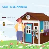 Casita de Madera Infantil con Puerta Ventanas Jardineras y Repisas con Detalles de Color 114x126,4x135 cm Marrón... - Ogal.Es