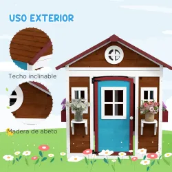 Casita de Madera Infantil con Puerta Ventanas Jardineras y Repisas con Detalles de Color 114x126,4x135 cm Marrón... - Ogal.Es