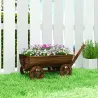 Carrito de Madera con 4 Ruedas y Mango Jardinera Exterior con Orificio de Drenaje 115x40x54,5 cm Carbonizado - Ogal.Es