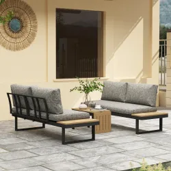 Conjunto de Muebles de Jardín con 2 Sofás de 2 Plazas Mesa de Centro y Cojines Gruesos para Exterior Gris Claro - Ogal.Es