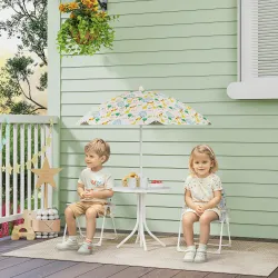 Conjunto de Mesa y Sillas Infantil de Jardín 4 Piezas Sillas Plegables Sombrilla Ajustable Diseño de Elefantes B... - Ogal.Es
