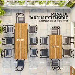 Mesa de Comedor Exterior Extensible de 160-240 cm para 6-8 Personas Mesa de Jardín Rectangular para Terraza Marrón - Ogal.Es
