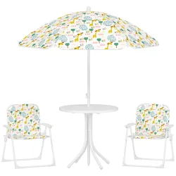 Conjunto de Mesa y Sillas Infantil de Jardín 4 Piezas Sillas Plegables Sombrilla Ajustable Diseño de Elefantes B... - Ogal.Es