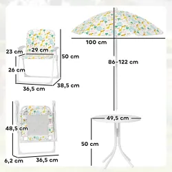 Conjunto de Mesa y Sillas Infantil de Jardín 4 Piezas Sillas Plegables Sombrilla Ajustable Diseño de Elefantes B... - Ogal.Es