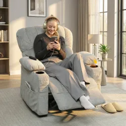 Sillón Relax Reclinable Eléctrico Silencioso con Función Memoria Reposapiés Mando a Distancia Bolsillo Lateral Gris - Ogal.Es
