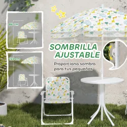Conjunto de Mesa y Sillas Infantil de Jardín 4 Piezas Sillas Plegables Sombrilla Ajustable Diseño de Elefantes B... - Ogal.Es