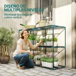 Soporte para Plantas de 3 Niveles Estantería para Plantas de Acero para Interior y Exterior 143x48x100 cm Verde - Ogal.Es