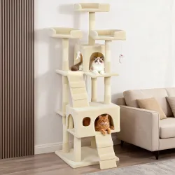 Árbol Rascador para Gatos Árbol para Gatos 153 cm con 2 Cuevas 3 Camas 2 Rampas Postes de Sisal Ratones Colgante... - Ogal.Es