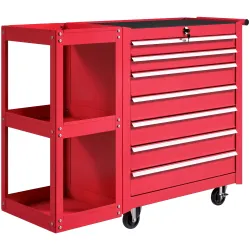 Carro de Herramientas con 7 Cajones Estantería de 3 Niveles Desmontable Sistema de Cierre Central Asa Rojo - Ogal.Es