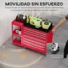 Carro de Herramientas con 7 Cajones Estantería de 3 Niveles Desmontable Sistema de Cierre Central Asa Rojo - Ogal.Es