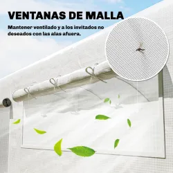 Invernadero de Túnel 6x3x2 m con 3 Puertas Enrollables 4 Ventanas de Malla y Estructura de Acero Galvanizado Blanco - Ogal.Es