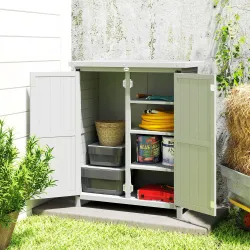 Caseta de Jardín de Madera 75x40x90 cm Armario para Almacenaje de Herramientas con 4 Estantes 2 Puertas Gris - Ogal.Es