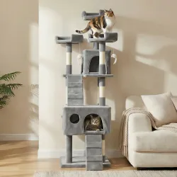 Árbol Rascador para Gatos Árbol para Gatos 153 cm con 2 Cuevas 3 Camas 2 Rampas Postes de Sisal Ratones Colgante... - Ogal.Es