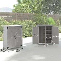 Caseta de Jardín de Madera 75x40x90 cm Armario para Almacenaje de Herramientas con 4 Estantes 2 Puertas Gris - Ogal.Es