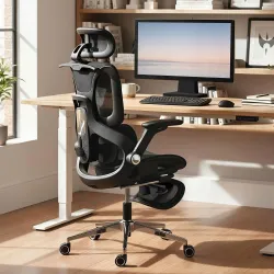 Silla de Escritorio de Malla con Reposapiés Respaldo Reclinable Soporte Lumbar Reposabrazos y Reposacabezas Ajus... - Ogal.Es