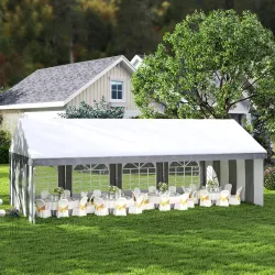 Carpa para Fiesta 4x8 m Carpa de Jardín con Paredes Extraíbles Puertas y Ventanas Anti-UV para Boda Camping Gris - Ogal.Es